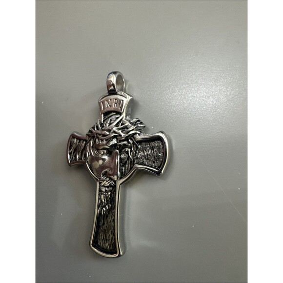 Jesus Cross Pendant Stainless Steel 24 Inch Chain Necklace Christ Vintage - Picture 2 of 6